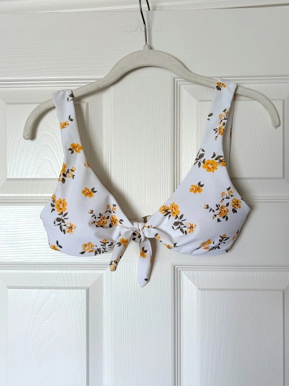 White & Golden Yellow Floral Tie Bikini Top — Size Small - Picture 1 of 5